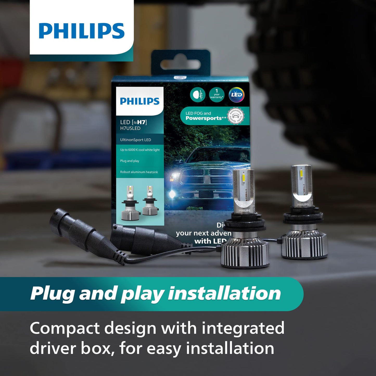 Philips UltinonSport H1 LED Fog Light Bulbs, 2 Pack, Clear, Model H1USLED